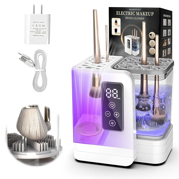 5-in-1 Electric Makeup Brush Cleaner &amp Dryer Machine- Portable Automatic USB Cosmetic Brushes Cleaner Tool with Deep-Clean Silicone Brush for All Size Brushes (Contour Eyeshadow Blush)