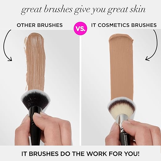 IT Cosmetics Heavenly Luxe Complexion Perfection Brush #7 - Dual-Ended Premium Makeup Brush for Foundation Concealer &amp Contour Ultra-Soft Synthetic Fibers Airbrush Finish Pro-Hygienic Cruelty-