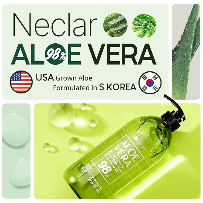 Aloe Vera Gel - for Sunburn Relief - Big 33.8oz / 1000ml - 98% Pure Aloe Vera - For Face Skin and Hair - After Sun Care lotion - Sun Burn Moisturizer Cream (33.8 Fl oz)