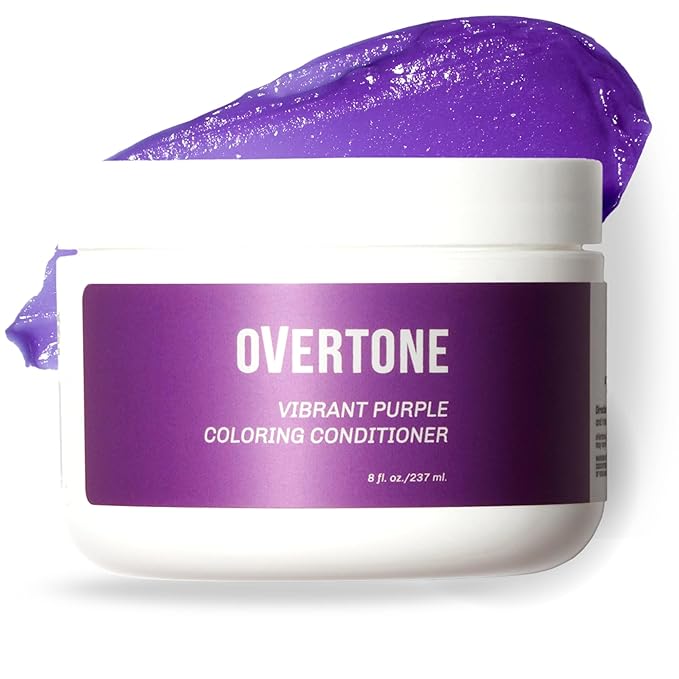 Overtone Semi Permanent Hair Color Conditioner Vibrant Purple 8 oz Nourishing Damage-Free Color Depositing Mask for All Hair Types with Shea Butter &amp Coconut Oil Vegan &amp Cruelty-Free