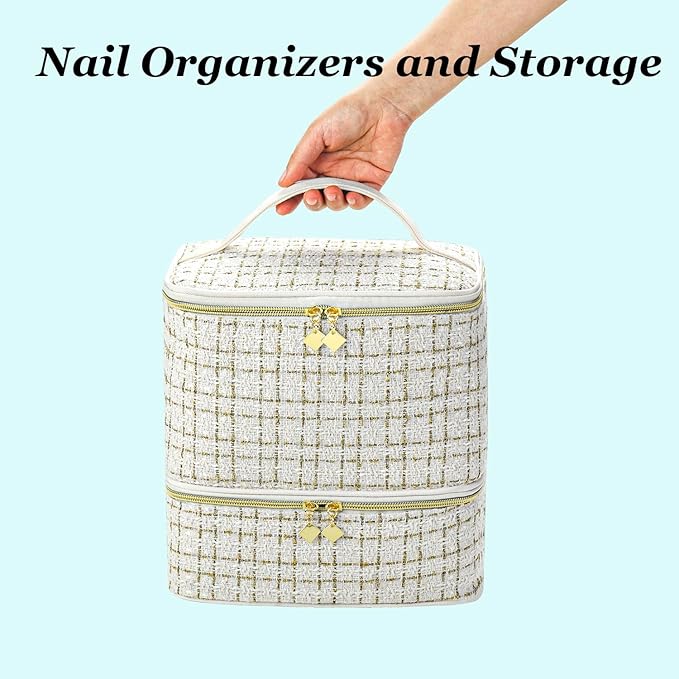 CTWWFS Nail Polish Organizer and Nail Lamp Case Nail Kit Organizer Holds 30 Bottles (15ml - 0.5 fl.oz) and a Nail Lamp Nail Polish Carrying Case with Manicure Tools Storage Sections (A-White)