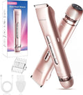 Bikini Trimmer for Women 2 in 1 Dual Head Womens Electric Shaver Electric Razors for Pubic Hair IPX7 Waterproof Rechargeable Facial Hair Removal for Shaving Underarm Leg Arm Body Face Rose Gold