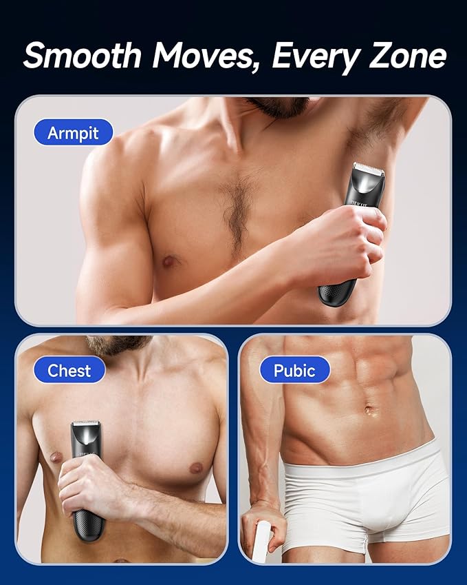 Manscape Trimmer for Men - No Nicks Electric Razor-Shaver for Balls/Pubic/Groin/Legs/Chest Hair Removal w/Light &amp Ceramic Blade IPX7 Waterproof Body Groomer USB-C Charging Gifts for Him Dad