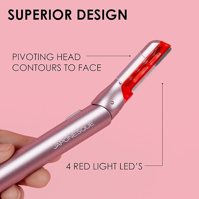 JAPONESQUE SKINTherapy LumeBlade Facial Dermaplane Razor with Soothing Red Light Therapy at the Blade Includes 2 Replacement Blades