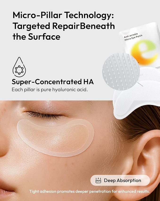 Oher Hyaluronic Acid Dissolving Micro-Pillar Eye Patches for Under-Eye Wrinkles &amp Dryness Intense Plumping &amp Long-Lasting Hydration - 3 Pairs