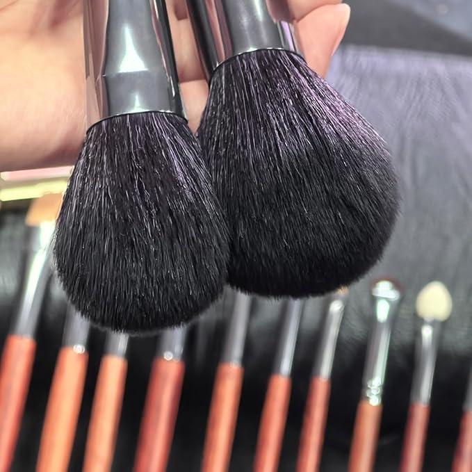 Professional Makeup Brush Set 24 Pieces with Leather Case Natural Hair Bristles Wooden Handles