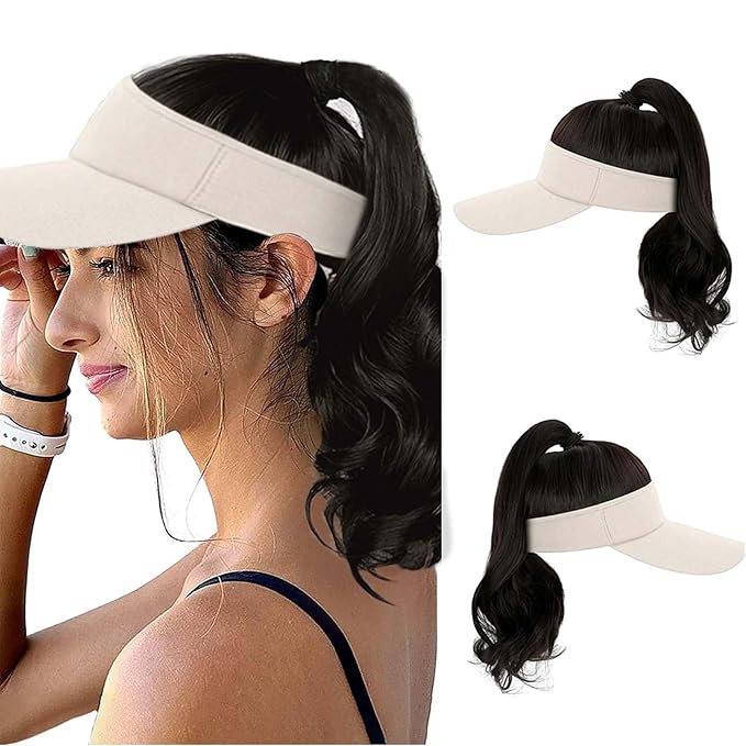 Hat Wig for Women Baseball Cap Wig with Curly Synthetic Hair Extensions Ponytail Cap wig Sun Hat with Hair