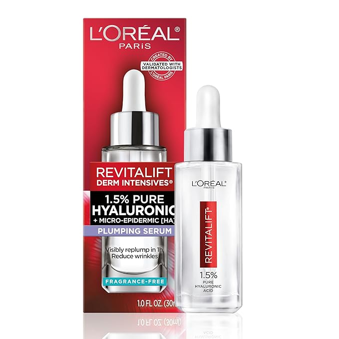 L'Oreal Paris Revitalift 1.5% Pure Hyaluronic Acid Serum for Face Anti Aging Serum to Hydrate Skin &amp Reduce Wrinkles Fragrance Free Skin Care for All Skin Types 1 Oz