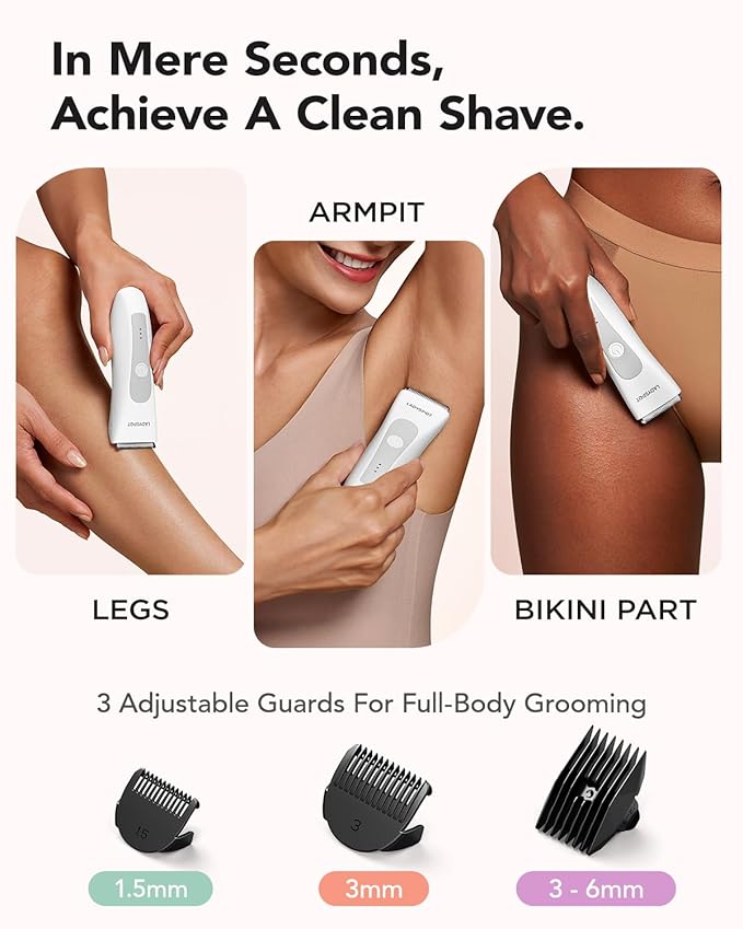 MANSPOT LADYSPOT??Hair Finishing Trimmer Electric Shaver for Women Women Shaving Sets with 3 Guard and Replaceable Ceramic Blade Heads LADYSPOT??Pubic Hair Trimmer Kit Sets-(White)