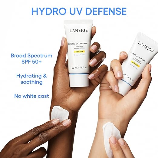 LANEIGE Hydro UV Defense Sunscreen SPF 50+: Hypoallergenic &amp Dermatologist-Tested Korean Broad Spectrum Sun Protection with No White Cast