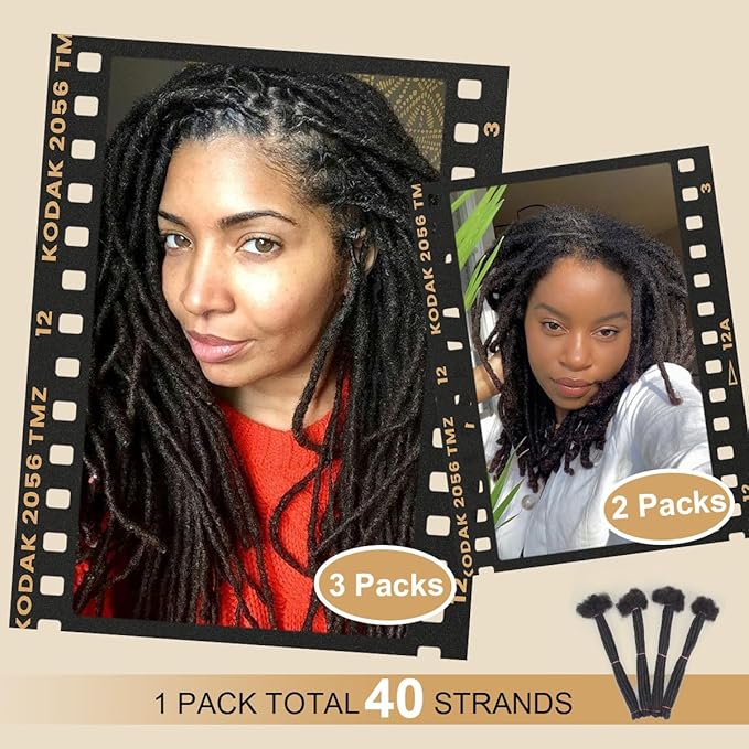 6 inch 40 Strands Loc Extensions Human Hair Real 0.6cm Width Human Hair Dreads Extensions for Man/Women Full Handmade Dreadlocks Can be Dyed(613)