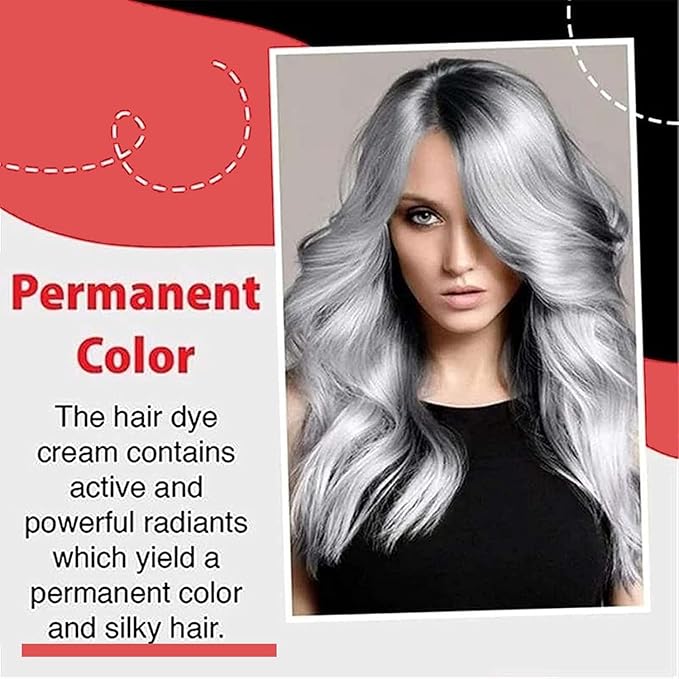 Silver Gray Natural Hair Dye Cream Silver Gray Hair Dye Fashion Permanent Hair Dye Light Gray Silver Color Cream Silver Hair Dye Silver Gray Hair Dye Cream for All Hair Types (Silver 2PCS)