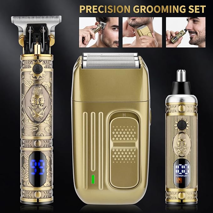 Karrte Men?™s Grooming Kit Professional Hair Clippers and Shaver for MenElectric Razor and Nose Trimmer SetBeard Trimmer with 3 Foil HeadGifts for Men