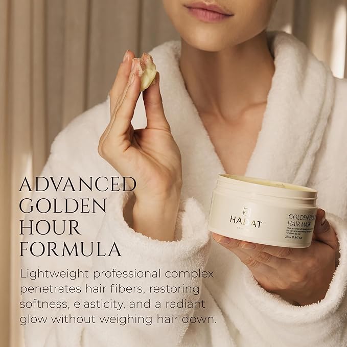 HADAT Golden Hour Express HAIR MASK ? Premium Professional Hair Treatment with Pearl Powder ? Hydration for Dry Damaged Hair ? Nourishing Oils ? Split Ends ? Salon Quality ? Made in Israel 9.47 Fl Oz