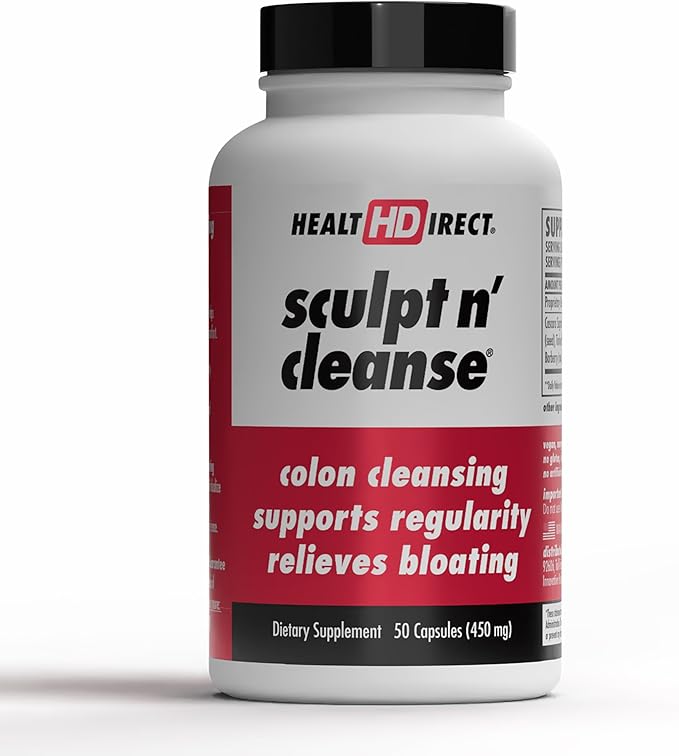 HEALTH DIRECT Sculpt n' Cleanse - Herbal Colon Cleanse for Digestive Health &amp Regularity - Natural Detox &amp Gut Flush Supplement - 50 Veggie Capsules