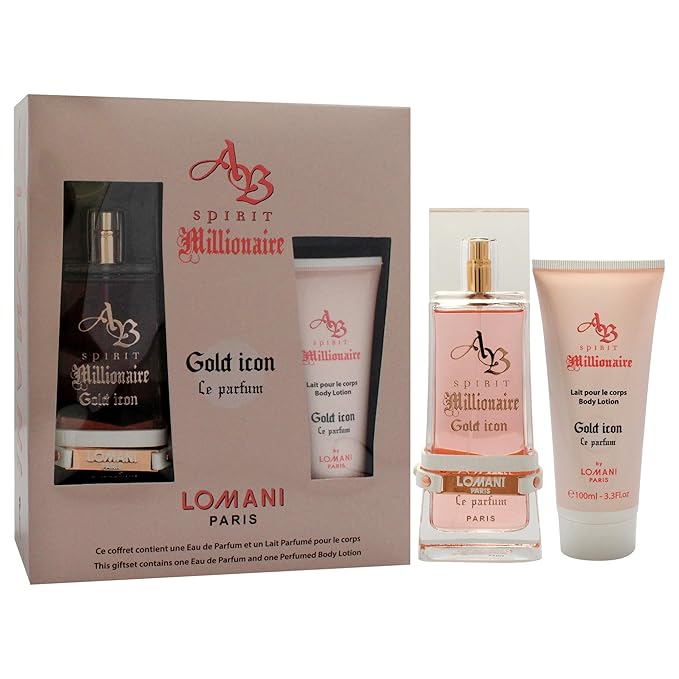 Lomani AB Spirit Millionaire Le Parfum Gold Icon for Women - 2 Pc Gift Set 3.3oz EDP Spray 3.3oz Body Lotion