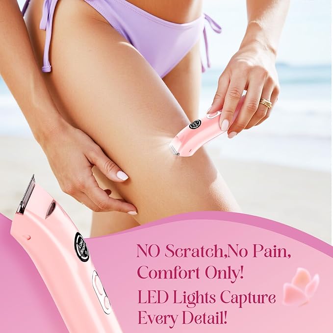 Bikini Trimmer for Women|Hair Removal Shaver - Painless Electric Razor Cordless Body Shaver for Travel Replaceable Lady Facial Razor|Trim Nasal/Eyebrows IPX7 Waterproof&ampEasy Cleaning Ceramic B