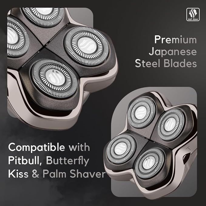 Skull Shaver Forte PRO 4 Head Replacement Blade - Shaver Blade for Wet &amp Dry Shaving - Rotary Heads Design - Japanese Stainless Steel - Compatible with Pitbull Palm &amp Butterfly Kiss Shavers
