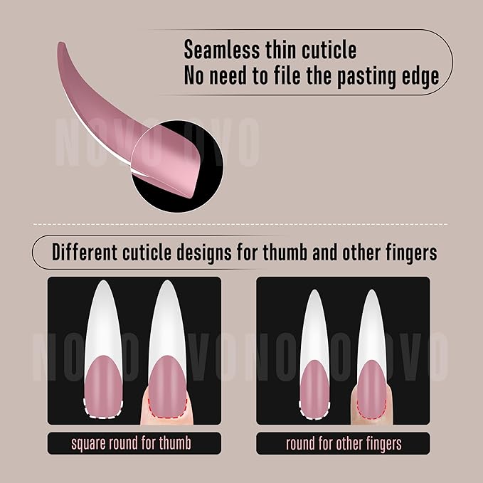 NOVO OVO Halloween XXL Curved Stiletto Almond French Tip Nail Tips Soft Gel Extra Thick Long Acrylic Hawk Curve Fake Extension Need Builder Gel &amp Top Coat Full Cover Press on DIY 12 Sizes 240 p