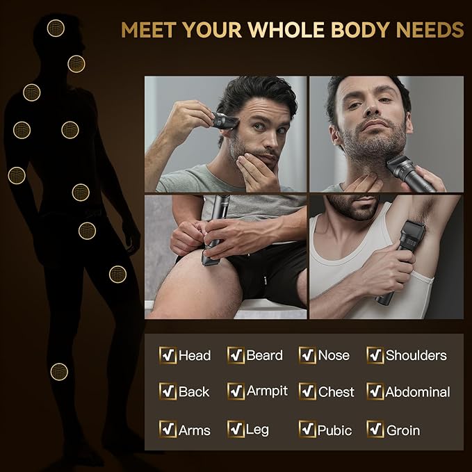 Beard Trimmer for Men - 42 Adjustable Length Settings Hair Clippers Professional Body Hair Trimmer for Men Precision Facial Hair Trimming IPX6 Waterproof Nose Trimmers LED Display Mustache Trimmers