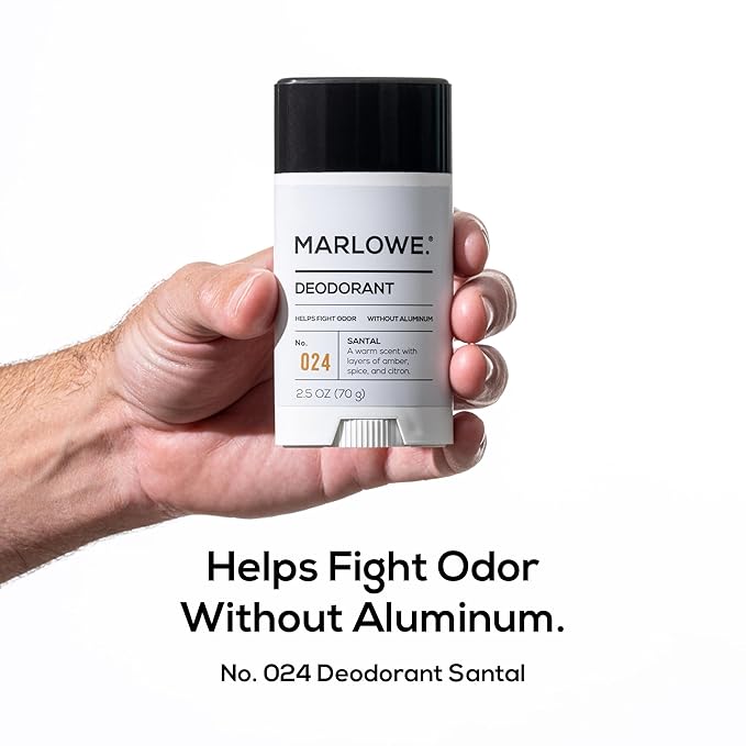 MARLOWE. No.024 Mens Santal Deodorant 2.5 oz (3pack) Natural Deodorant for Men Aluminum Free Stick Made with Coconut Oil Shea Butter &amp Jojoba Warm Amber Sandalwood &amp Citron Scent