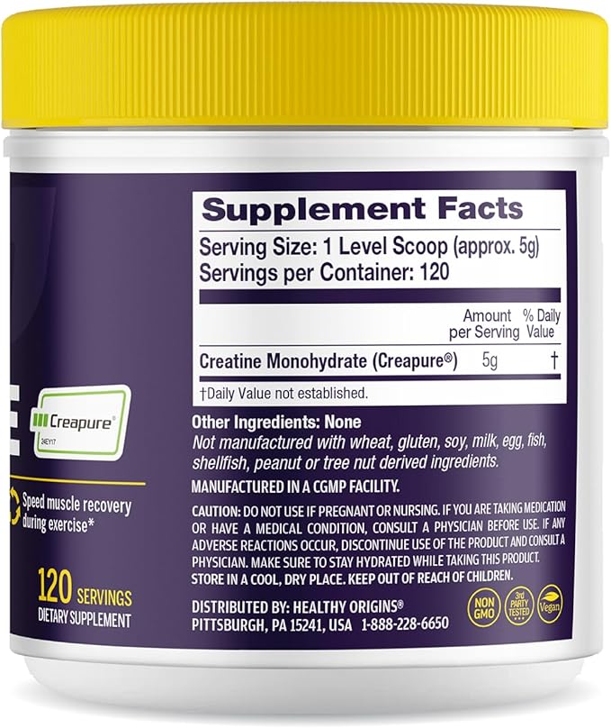 Healthy Origins® Performance Creatine with Creapure® Unflavored Micronized Powder Supports Muscle Function Energy &amp Recovery 21.2oz (600g) 120 Servings