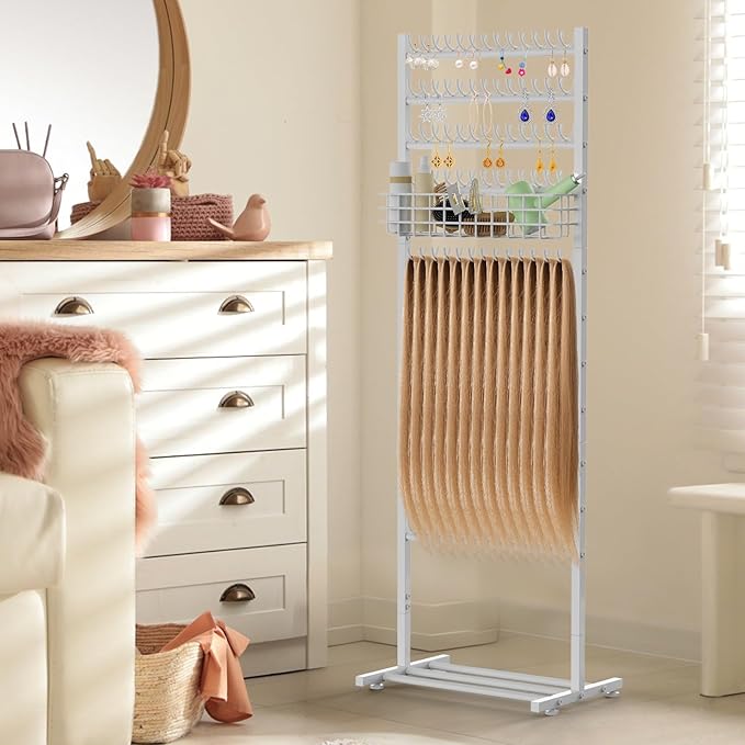 Braiding Hair Rack White Braiding Rack Stand for Salon 2-Sided Hair Rack 286 Pegs Hair Extension Holder Standing Braid Rack for Home Hair Separator Braid Rack with wheels