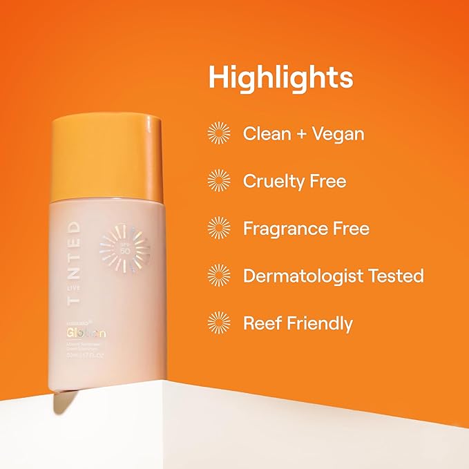 Live Tinted Hueguard Glotion Mineral Tinted Sunscreen For Face SPF 50 ? Lightweight Fragrance-Free Sunscreen ? Hydrating &amp Brightening ? Clean &amp Vegan Primer With SPF - Medium Deep .5 FL Oz