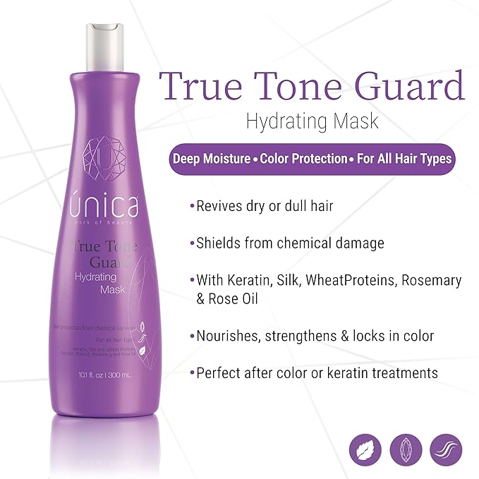 UNICA Work of Beauty True Tone Guard Hydrating Hair Mask ? Deep Moisture Treatment with Wheat Protein &amp Botanical Extracts for Color-Treated Hair ? 10 oz
