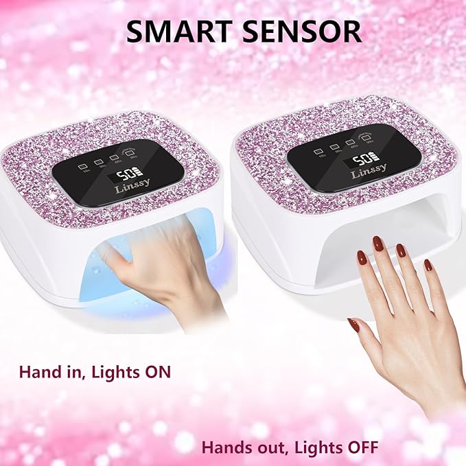 Rechargeable UV/LED Nail Lamp with Auto Sensor Portable Cordless Gel Nail Dryer Light 4 Timings &amp Diamond LCD Screen UV Light for Gel Nails at Home Salon
