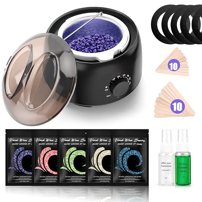 Waxing Kit - Wax Warmer for Hair Removal Hard Wax Kit with 14oz 5 Bags Hard Wax Beans for Full Body Legs Face Eyebrows Bikini Brazilian Waxing Kit for Women Men