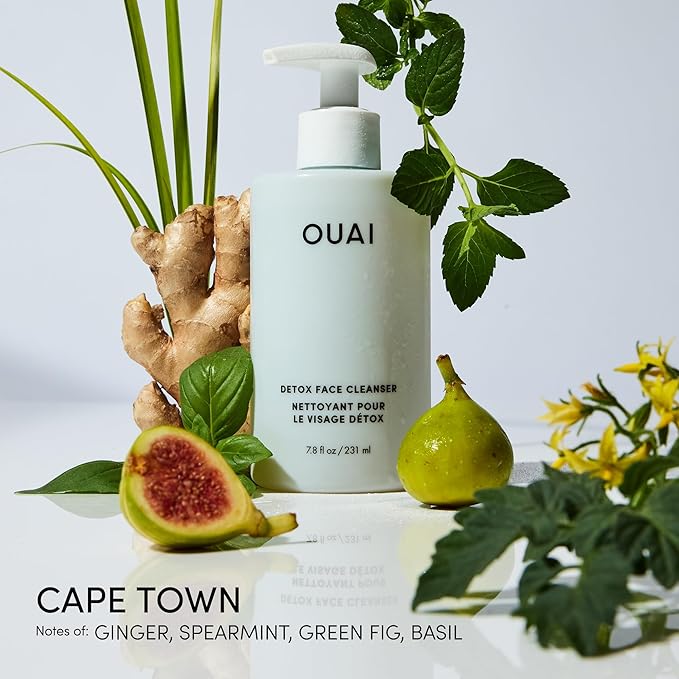 OUAI Detox Facial Cleanser - Deep Cleansing Face Wash with Glycolic Acid Niacinamide &amp PHA - Removes Sweat Dirt &amp Oil Without Drying - Gentle Face Cleanser for Post-Workout (7.8 Fl Oz)