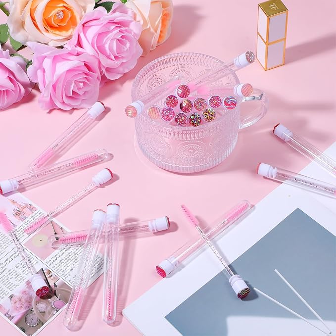 200 Pieces Mascara Wand Tube Set 100 Pcs Lash Spoolies for Eyelash Extensions 100 Pcs Diamond Empty Mascara Brush Disposable Colorful Eyebrow Applicator Makeup Tool