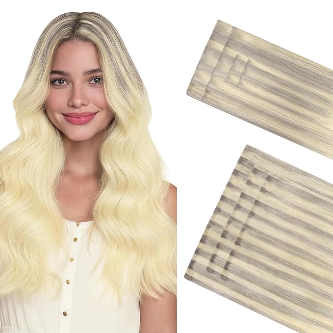 GOO GOO Invisi Edge Clip in Hair Extensions Set 22inch 160g 4pcs Injected Seamless PU Clip ins and 3pcs Classical PU Clip ins Virgin Real Human Hair #(T17/22) P60