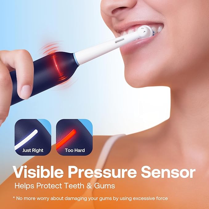 Bitvae R2 Rotating Travel Electric Toothbrush 8 Professional Brush Heads Carrying Case 5 Teeth Care Modes Pressure Alerts to Prevent Gum Injury Long Duration
