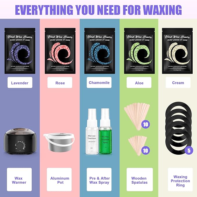 Waxing Kit - Wax Warmer for Hair Removal Hard Wax Kit with 14oz 5 Bags Hard Wax Beans for Full Body Legs Face Eyebrows Bikini Brazilian Waxing Kit for Women Men