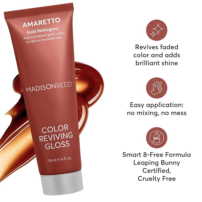Madison Reed Color Reviving Gloss Amaretto - Bronze Semi-Permanent Hair Dye Enhances Hair Color &amp Corrects Tone Adds Brilliant Shine Keratin &amp Argan Oil 4 Fl Oz (118 mL)
