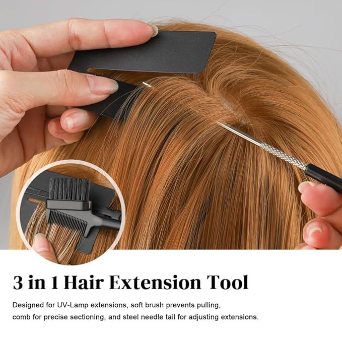 UV Hair Set Super Fast Remover UV Hair Extension Kit 30g UV Hair Glue with 30ml Glue Remover Anti-UV Shield Guards Replacement Accessories for UV Hair Extensions Metal Hair Clips