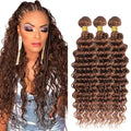 Color #30 Brown Bundles Human Hair Deep Wave 3 Bundles 22 22 22 Inch Unprocessed Brazilian Virgin Remy Light Brown Deep Wave Bundle Human Hair Extensions