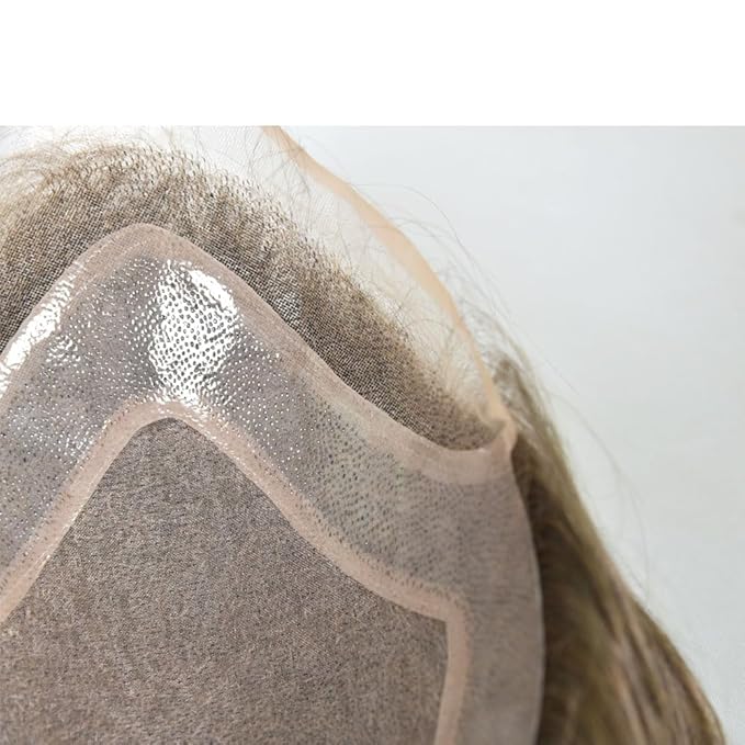 Men's Toupee 10×8 European Virgin Human Hair Toupee Hair pieces for Men Thin Skin Hair Replacement System Lace Front+ Mono Net with PU around Base for Men (#6 color)