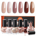 modelones Nail Polish 6 Colors Brwon Quick Dry Mini Starter Kit Long Lasting Art DIY Manicure Set at Home for Women Girls