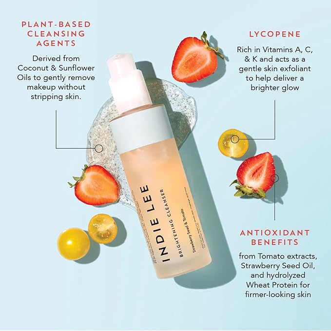 Indie Lee Brightening Facial Cleanser - Daily Hydrating Cleanser Makeup Remover &amp Exfoliating Face Mask to Brighten Firm &amp Protect Dry Skin - Clean Gentle Face Wash (4.2oz)