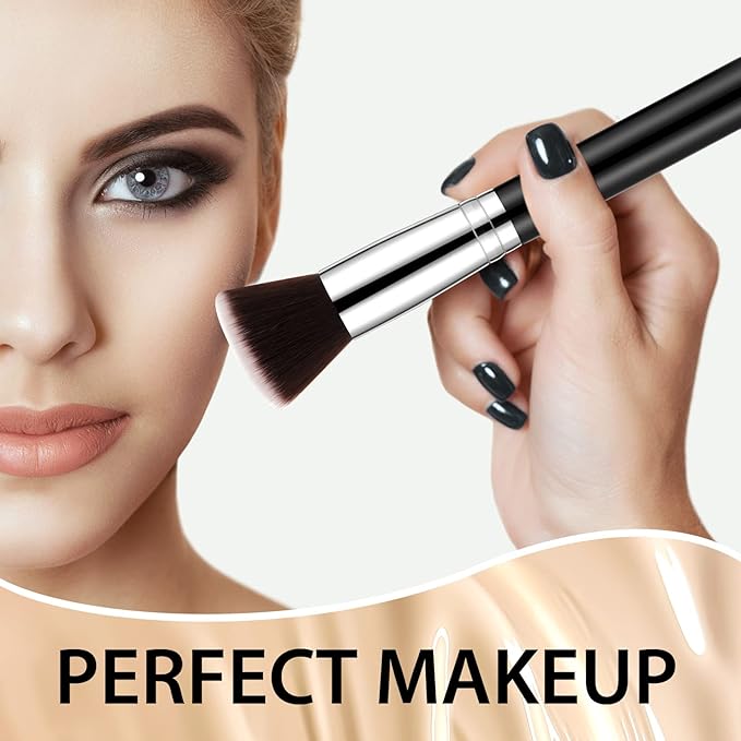Baderke 20 Pcs Flat Top Foundation Brush Kabuki Cosmetics Synthetic Dense Face Blush Makeup Brush for Liquid Cream Powder Blending Buffing Stippling Face Makeup Tools