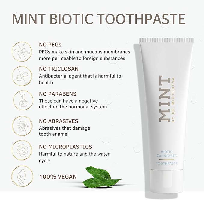 Mint Biotic Toothpaste (85ml) ? Antibacterial Toothpaste with Maximum Cleaning Power ? Fluoride-Free and Titanium Dioxide-Free ? for Healthy &amp Well-Maintained Oral Hygiene