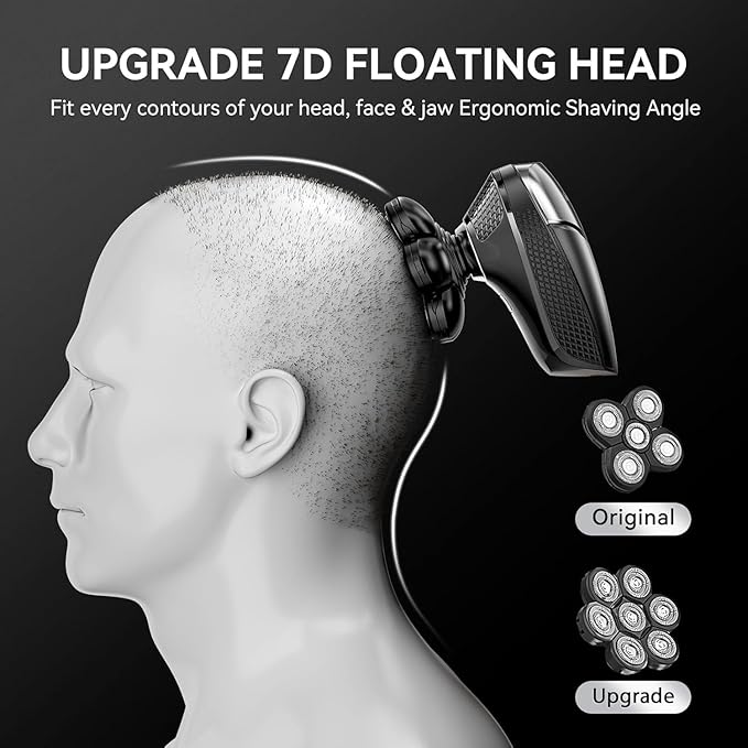 7D Head Shavers for Bald Men - 5 in 1 Bald Head Shavers for Men Body Shaver for Mens with Nose Hair &amp Beard Trimmer IPX6 Waterproof Wet Dry LED Display with Travel Case Cordless Head Razor (Black