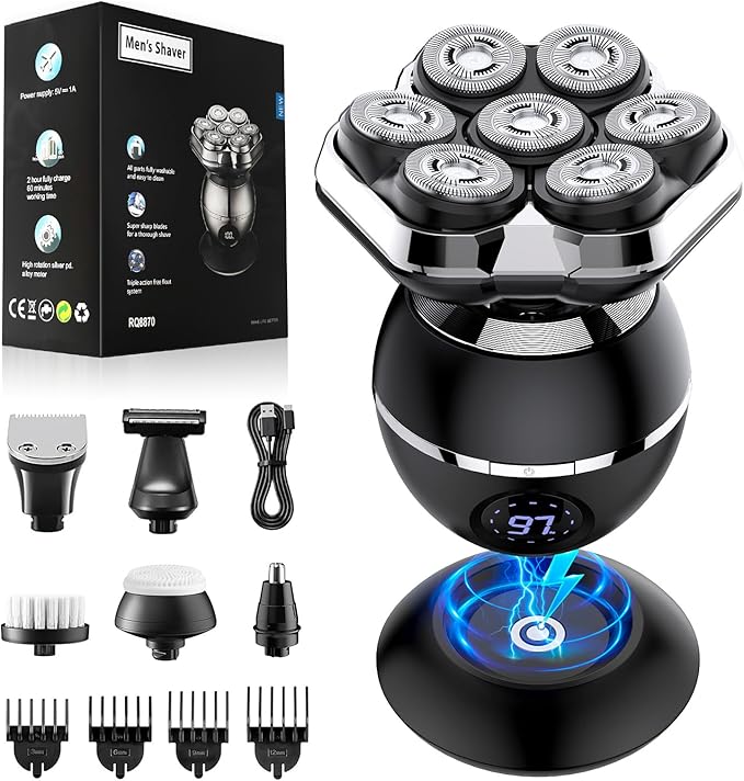 Head Shavers for Bald Men 2025 Upgraded Magnetic Head Shaver Waterproof Wet/Dry Bald Head Shavers for Men 6-in-1 Shaving Kit Electric Shaver
