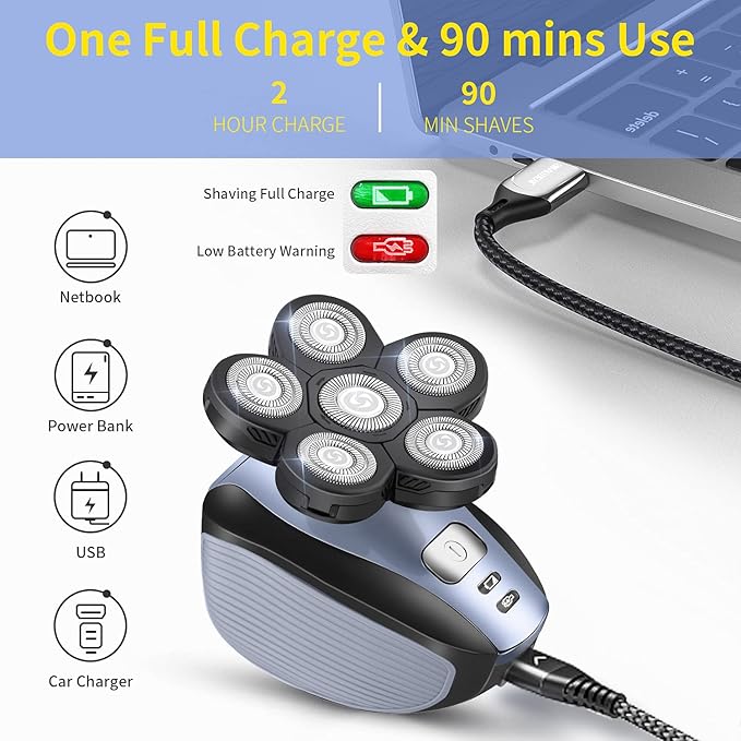 Head Shavers for Men - Upgraded Multifunctional Bald Head Shaver Waterproof Electric Razor for Men Cordless Rechargeable Shaving Grooming Kit (Blue)