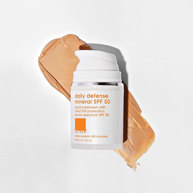 LATHER Daily Defense Mineral SPF 50 | Sunscreen For Face | Skincare For All Types | Travel Accessories | Beauty Products | Mineral Sunscreen | Tinted Sunscreen | Self Care Products | 2 Fl Oz