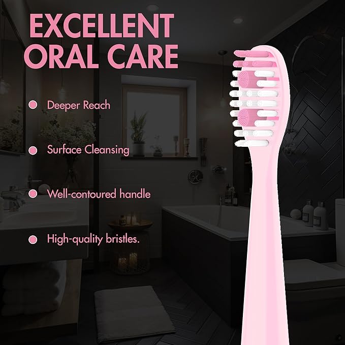 Sonic Electric Toothbrush for Adults with 5 Toothbrush Replacement Heads 3 Brushing Modes &amp 2 Minutes Built-in Timer Travel Toothbrushes with Inductive Charging Rechargeable toothbrush | Pink