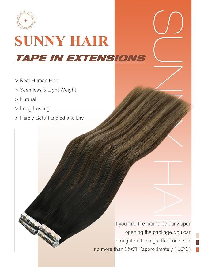 Sunny Hair Tape in Hair Extensions Human Hair 22 Inch 40Pcs Remy Tape in Extensions Black Balayage Brown Ombre Ash Blonde Hair Extensions Tape in 100g